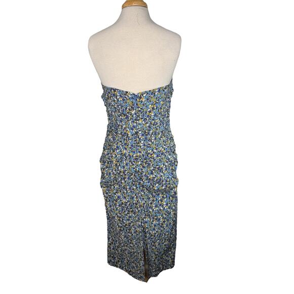 BY ANTHROPOLOGIE *NEW* Soleil Slim Strapless Ruched Dress Blue Motif Floral XL - Picture 3 of 10
